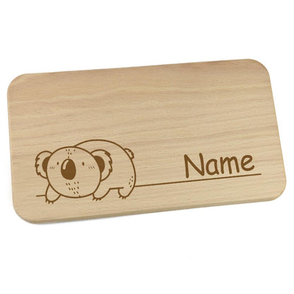 Personalisiertes Frühstücksbrettchen aus Holz mit Motiv und Name graviert Motiv Koala