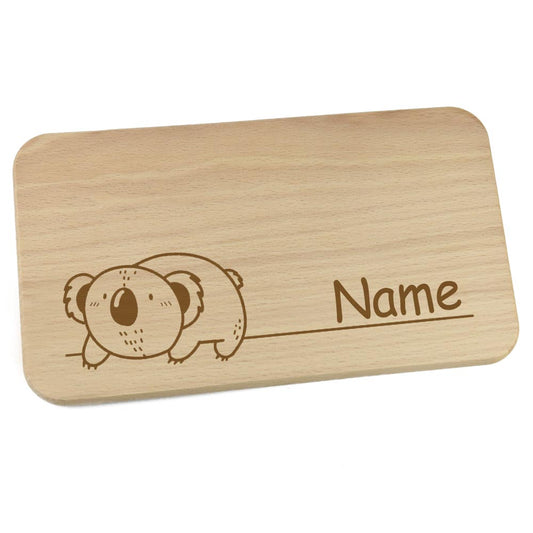 Personalisiertes Frühstücksbrettchen aus Holz mit Motiv und Name graviert Motiv Koala