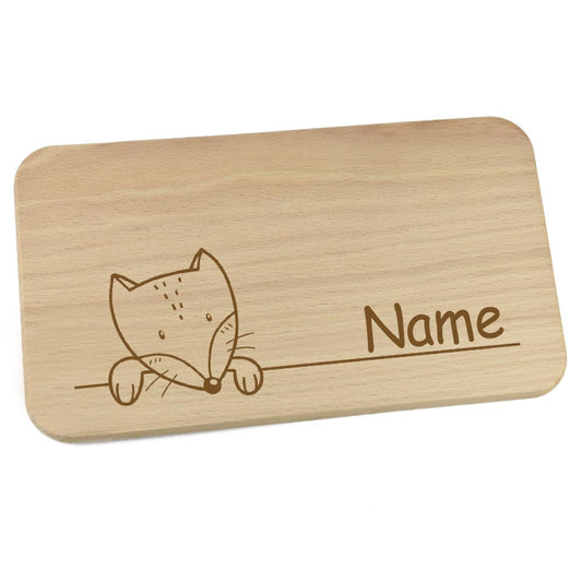 Personalisiertes Frühstücksbrettchen aus Holz mit Motiv und Name graviert Motiv Fuchs