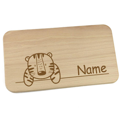 Personalisiertes Frühstücksbrettchen aus Holz mit Motiv und Name graviert Motiv Tiger