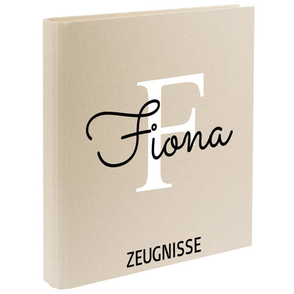 Zeugnismappe mit Namen personalisiert aus Leinen Schulkind Geschenk zur Einschulung Motiv Buchstabe