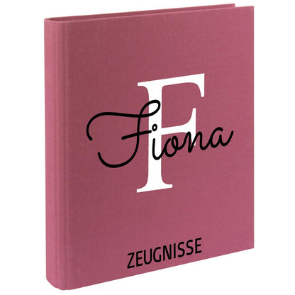 Zeugnismappe mit Namen personalisiert aus Leinen Schulkind Geschenk zur Einschulung Motiv Buchstabe