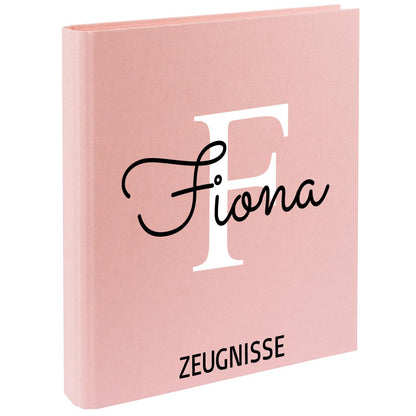 Zeugnismappe mit Namen personalisiert aus Leinen Schulkind Geschenk zur Einschulung Motiv Buchstabe