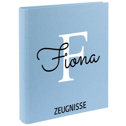 Zeugnismappe mit Namen personalisiert aus Leinen Schulkind Geschenk zur Einschulung Motiv Buchstabe