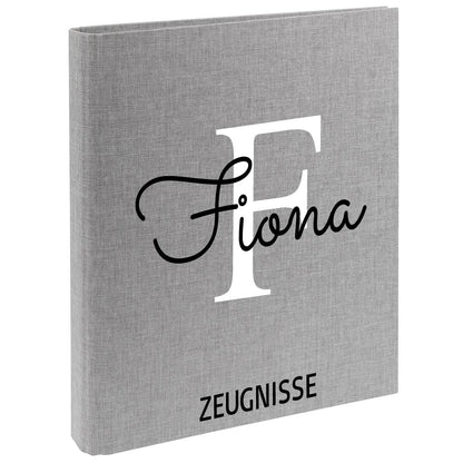 Zeugnismappe mit Namen personalisiert aus Leinen Schulkind Geschenk zur Einschulung Motiv Buchstabe