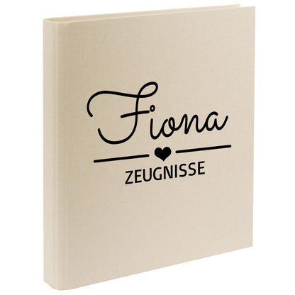 Zeugnismappe mit Namen personalisiert aus Leinen Schulkind Geschenk zur Einschulung Motiv Herz
