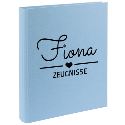 Zeugnismappe mit Namen personalisiert aus Leinen Schulkind Geschenk zur Einschulung Motiv Herz
