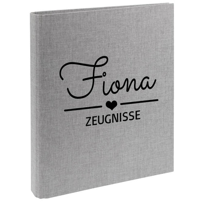 Zeugnismappe mit Namen personalisiert aus Leinen Schulkind Geschenk zur Einschulung Motiv Herz