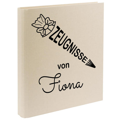 Zeugnismappe mit Namen personalisiert aus Leinen Schulkind Geschenk zur Einschulung Motiv Schultüte