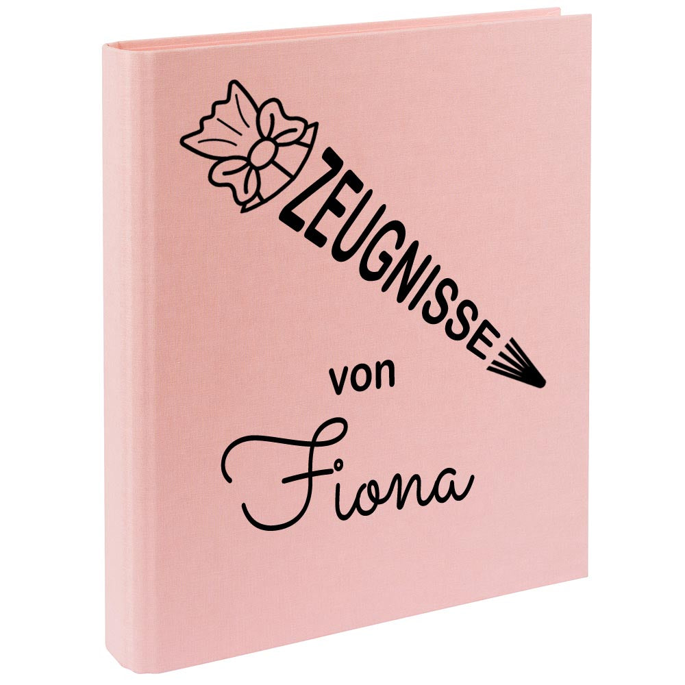 Zeugnismappe mit Namen personalisiert aus Leinen Schulkind Geschenk zur Einschulung Motiv Schultüte