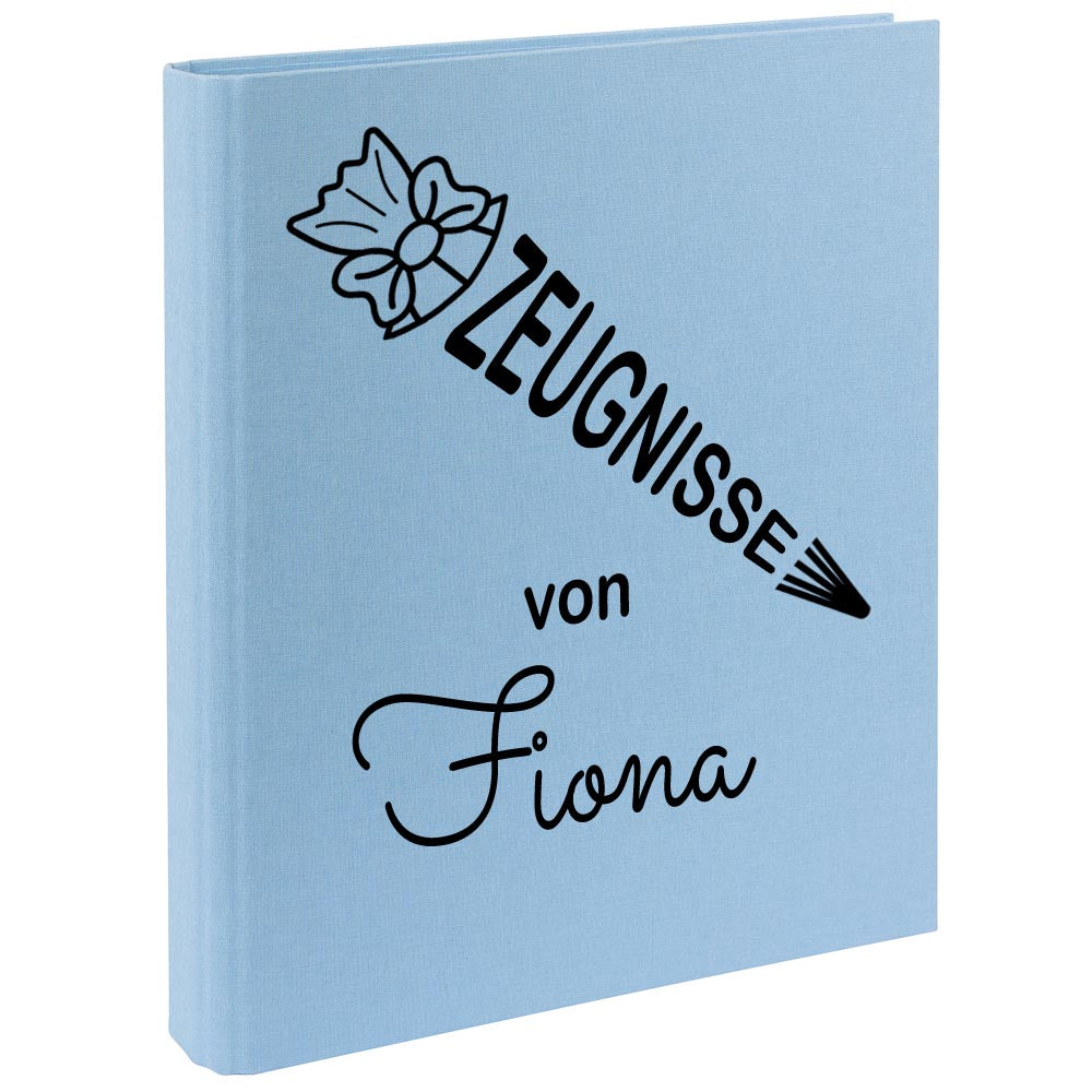 Zeugnismappe mit Namen personalisiert aus Leinen Schulkind Geschenk zur Einschulung Motiv Schultüte