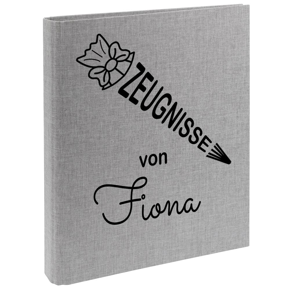 Zeugnismappe mit Namen personalisiert aus Leinen Schulkind Geschenk zur Einschulung Motiv Schultüte