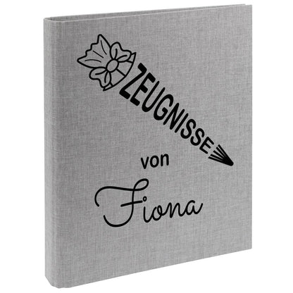 Zeugnismappe mit Namen personalisiert aus Leinen Schulkind Geschenk zur Einschulung Motiv Schultüte