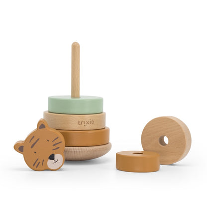 Personalisierter Stapelturm aus Holz von Trixie mit Namen und Geburtsdaten graviert Geburtsgeschenk TIGER
