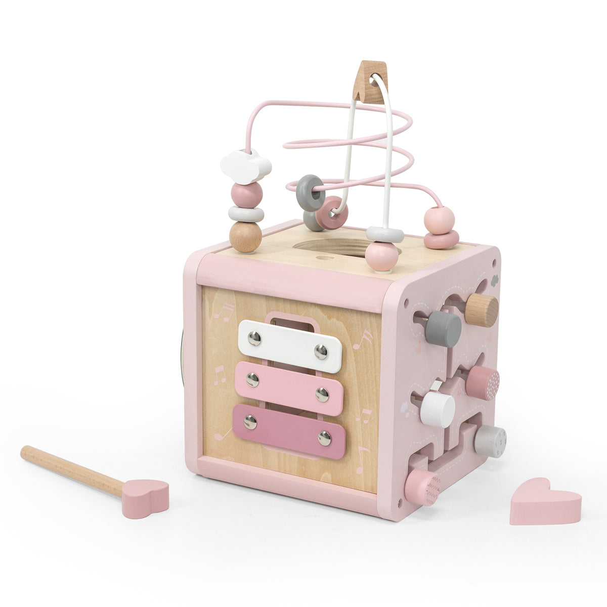 Motorikwürfel aus Holz Aktivitätswürfel für Babys, personalisiert mit Namen, ab 18 Monaten Pink