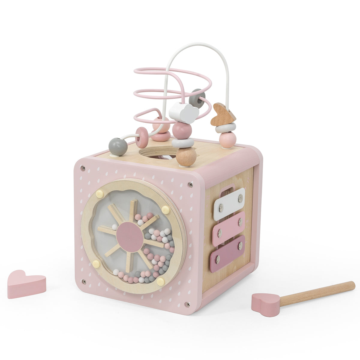 Motorikwürfel aus Holz Aktivitätswürfel für Babys, personalisiert mit Namen, ab 18 Monaten Pink