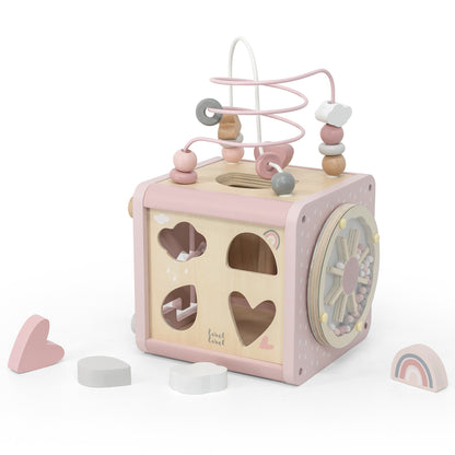 Motorikwürfel aus Holz Aktivitätswürfel für Babys, personalisiert mit Namen, ab 18 Monaten Pink