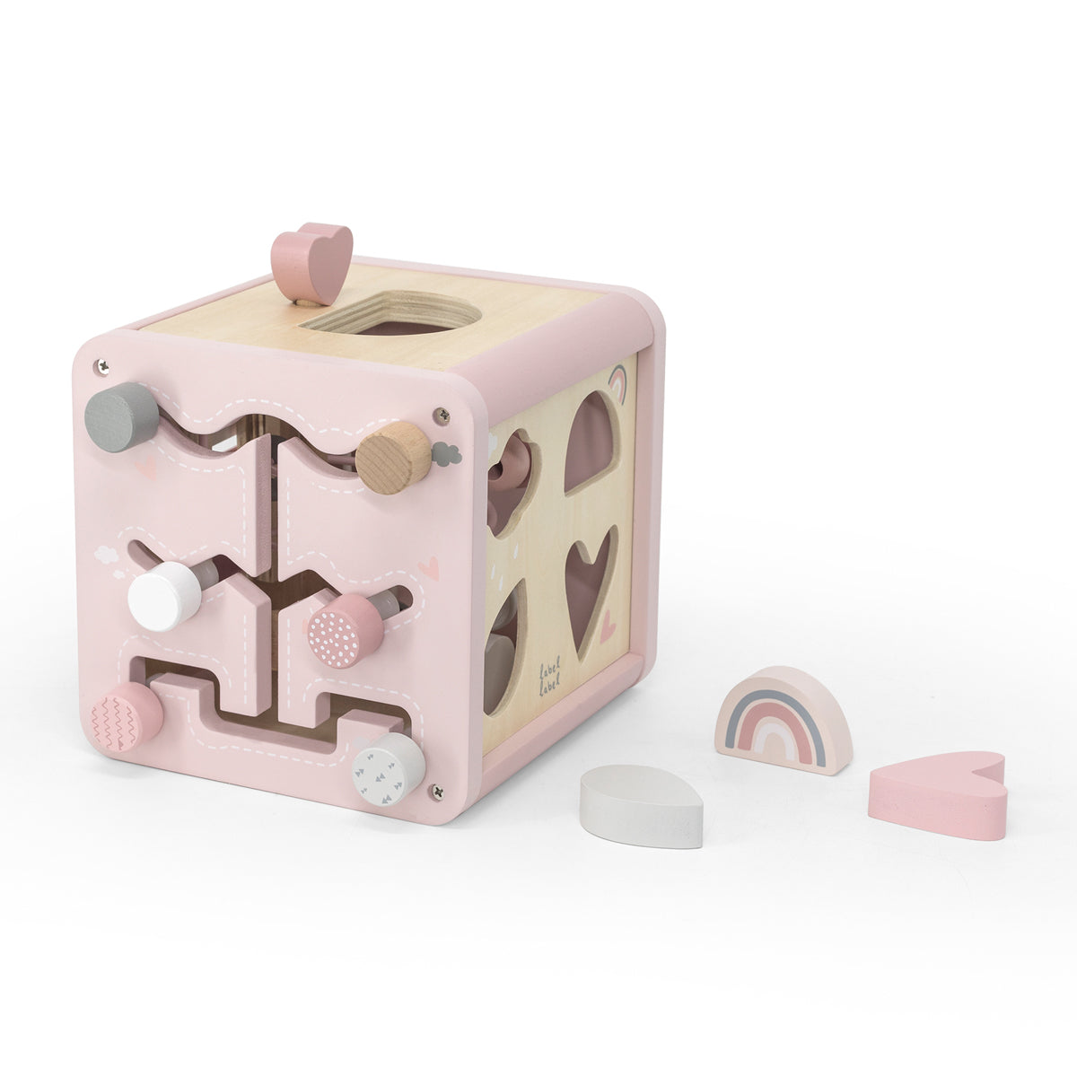 Motorikwürfel aus Holz Aktivitätswürfel für Babys, personalisiert mit Namen, ab 18 Monaten Pink