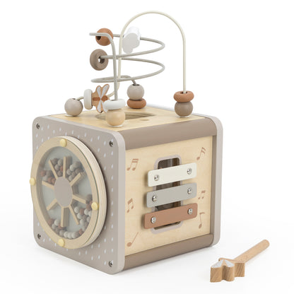 Motorikwürfel aus Holz Aktivitätswürfel für Babys, personalisiert mit Namen, ab 18 Monaten Beige