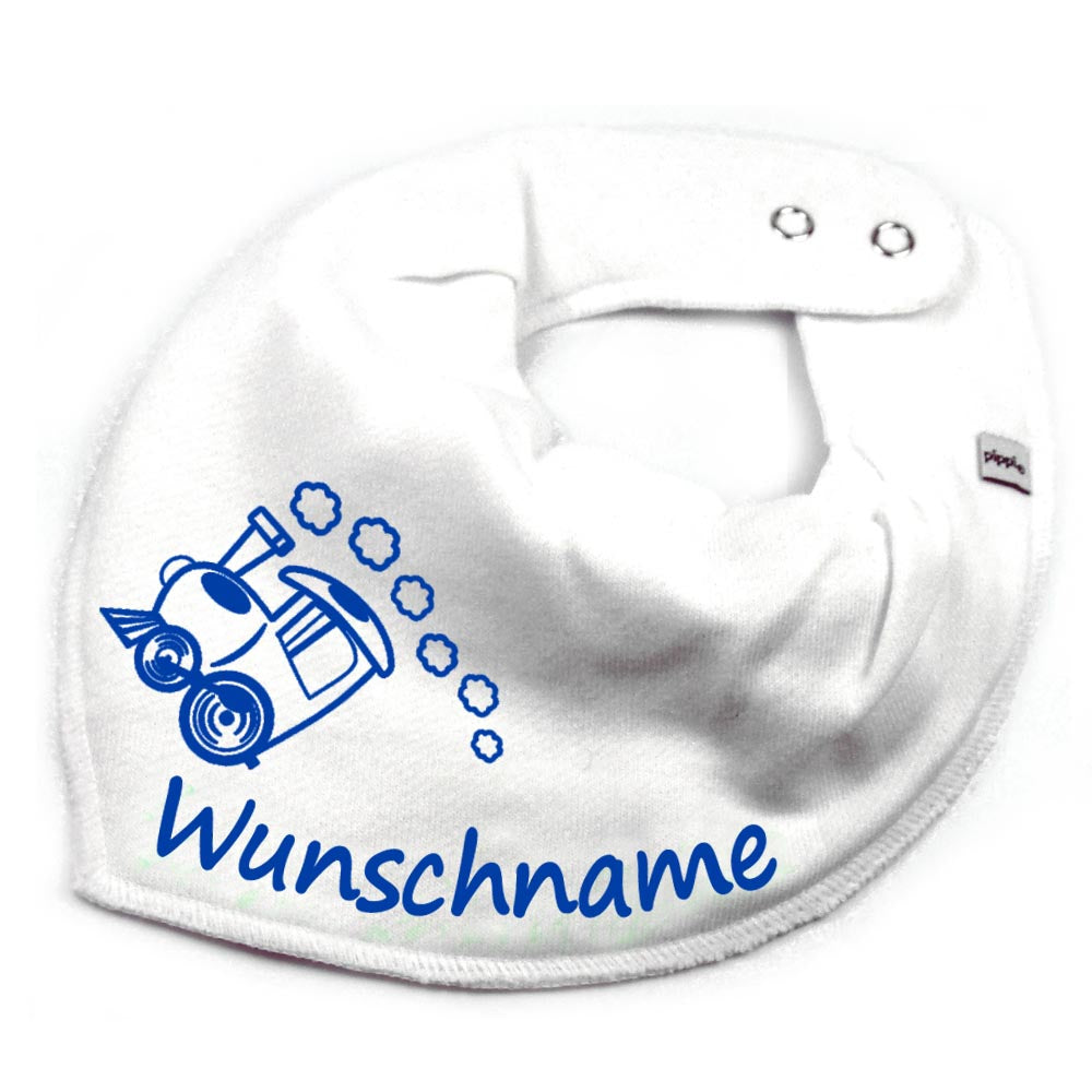 HALSTUCH Zug mit Name oder Text personalisiert für Baby oder Kind aus Baumwolle in Einheitsgröße verschiedene Farben