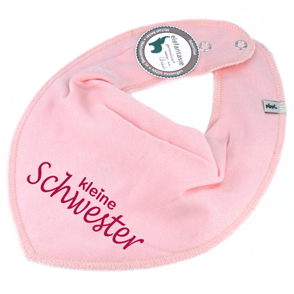 HALSTUCH mit Spruch kleine Schwester für Baby oder Kind rosa aus Baumwolle in Einheitsgröße
