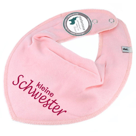 HALSTUCH mit Spruch kleine Schwester für Baby oder Kind rosa aus Baumwolle in Einheitsgröße