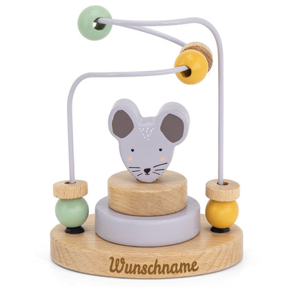 Trixie Mini Motorikschleife aus Holz PERSONALISIERT Steckspiel mit Namen graviert Geschenk zur Geburt Maus