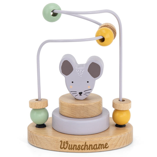 Trixie Mini Motorikschleife aus Holz PERSONALISIERT Steckspiel mit Namen graviert Geschenk zur Geburt Maus