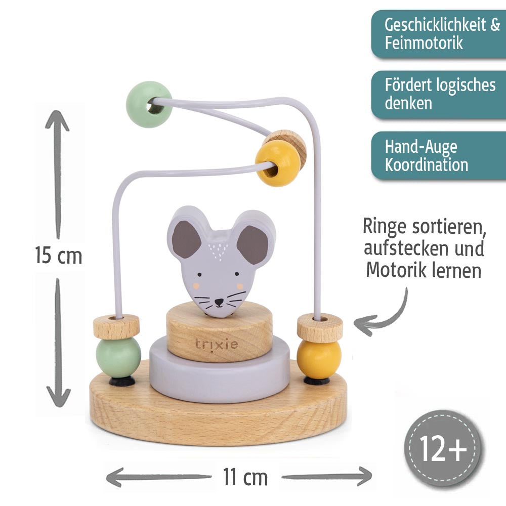 Trixie Mini Motorikschleife aus Holz PERSONALISIERT Steckspiel mit Namen graviert Geschenk zur Geburt Maus