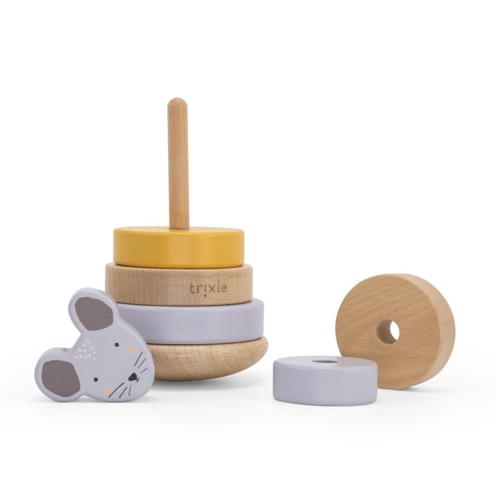 Personalisierter Stapelturm aus Holz von Trixie mit Namen und Geburtsdaten graviert Geburtsgeschenk Maus