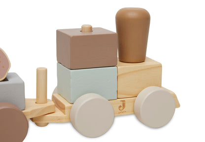 Spielzeugeisenbahn Holzzug für Kinder ab 12 Monate personalisiert mit Name und Geburtsdaten beige