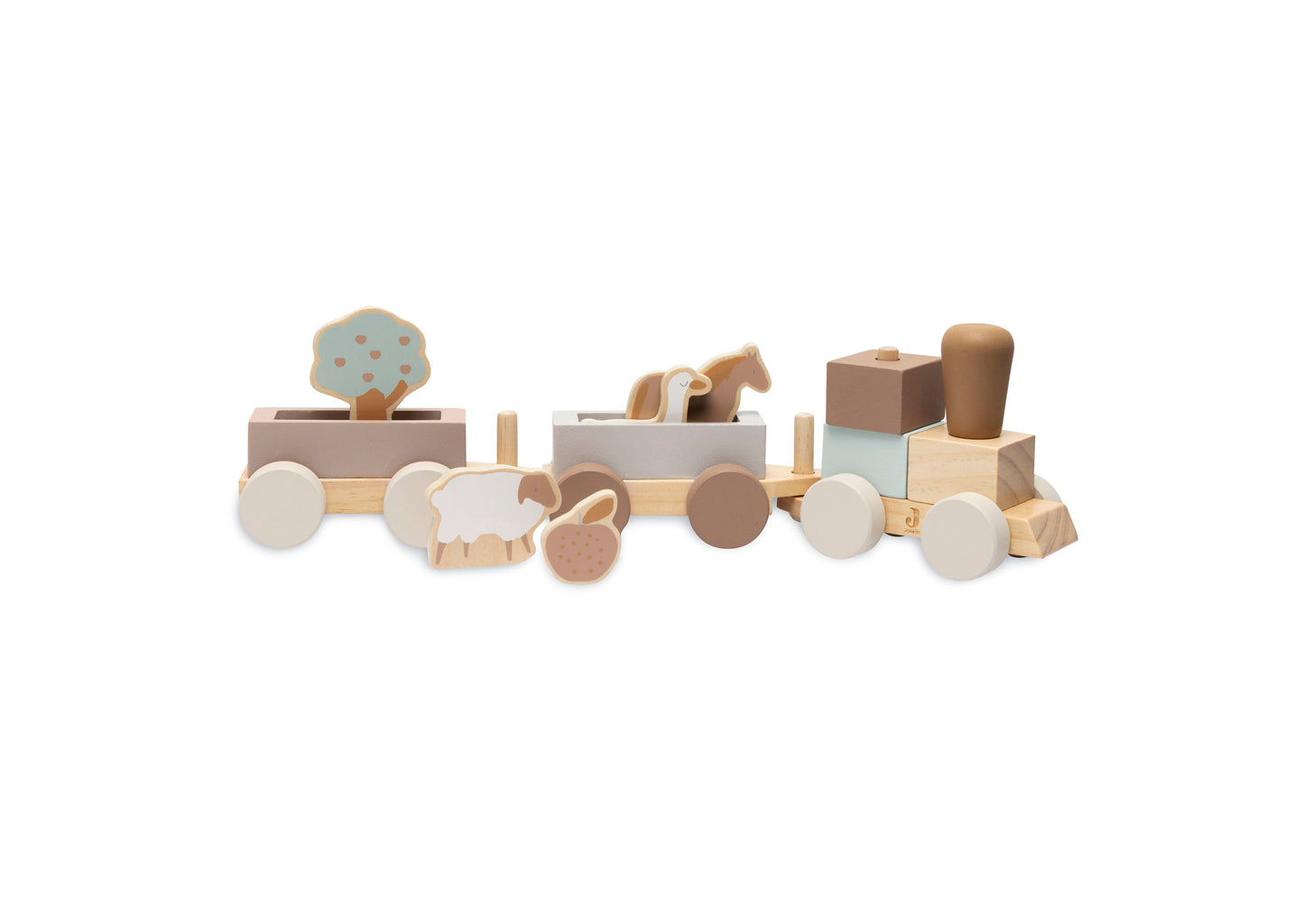 Spielzeugeisenbahn Holzzug für Kinder ab 12 Monate personalisiert mit Name und Geburtsdaten beige