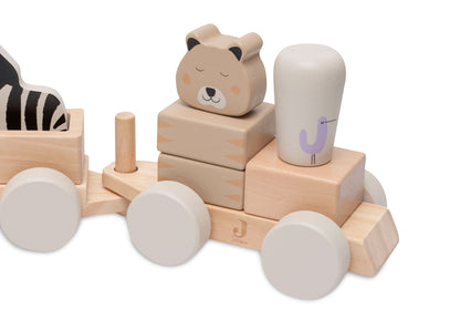 Spielzeugeisenbahn Holzzug für Kinder ab 12 Monate personalisiert mit Name und Geburtsdaten Safari