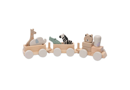 Spielzeugeisenbahn Holzzug für Kinder ab 12 Monate personalisiert mit Name und Geburtsdaten Safari