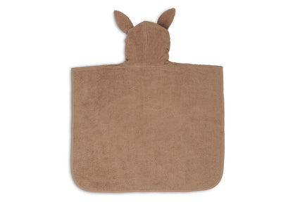 Baby Badeponcho mit Name bestickt Poncho aus Frottee Baumwolle Nougat