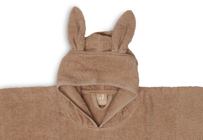 Baby Badeponcho mit Name bestickt Poncho aus Frottee Baumwolle Nougat