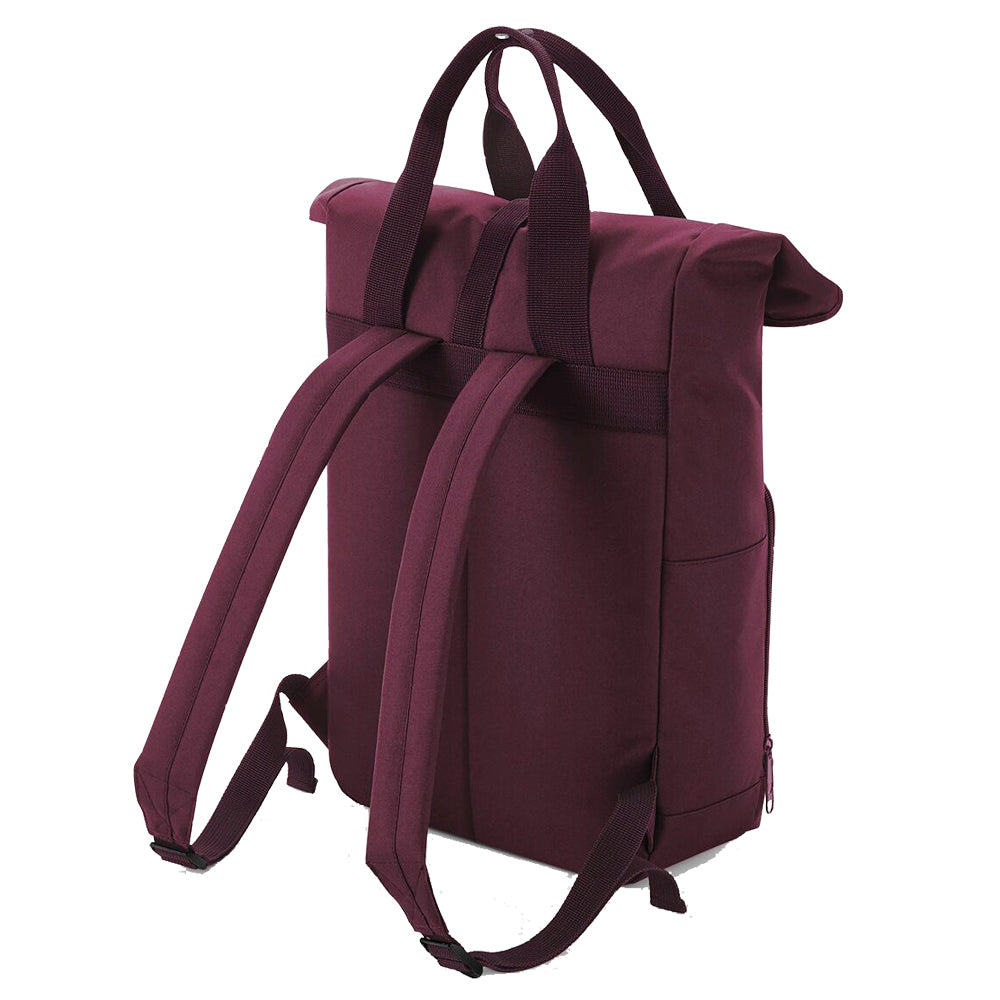 Rucksack mit Name bestickt Rolltop für Kinder und Erwachsene verstellbare Schultergurte 100% Recycled Polyester burgundy