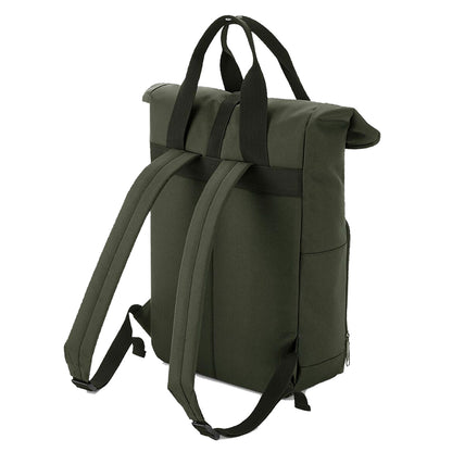 Rucksack mit Name bestickt Rolltop für Kinder und Erwachsene verstellbare Schultergurte 100% Recycled Polyester olivgrün