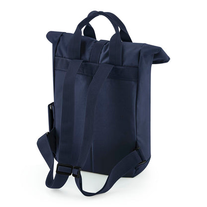 Rucksack mit Name bestickt Rolltop für Kinder und Erwachsene verstellbare Schultergurte 100% Recycled Polyester dunkelblau