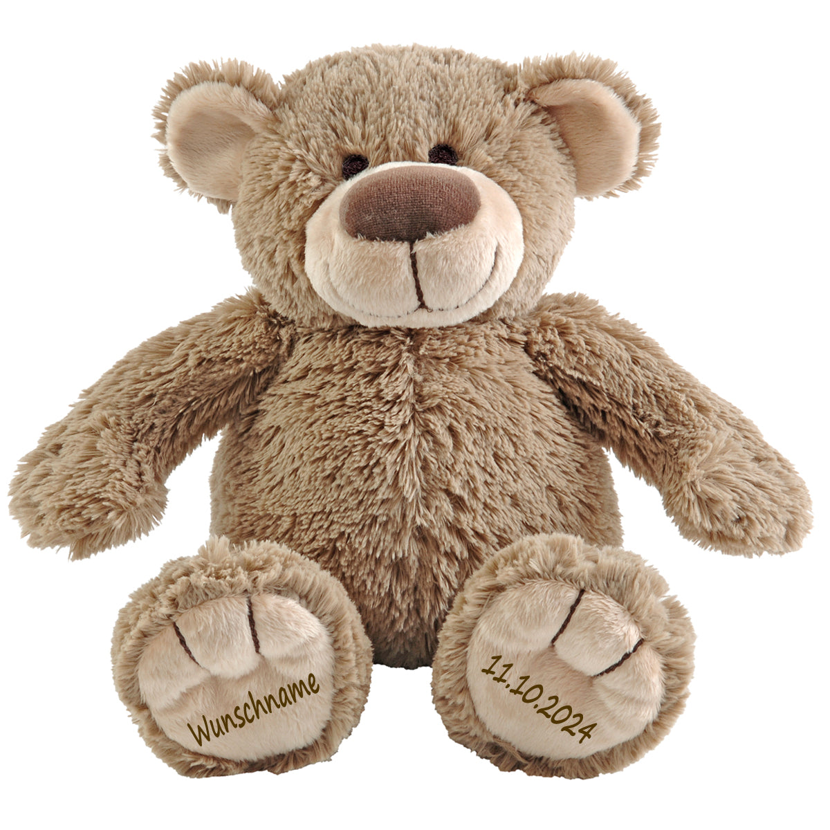 Stofftier Teddy Bär Geschenk mit Namen und Geburtsdatum personalisiert