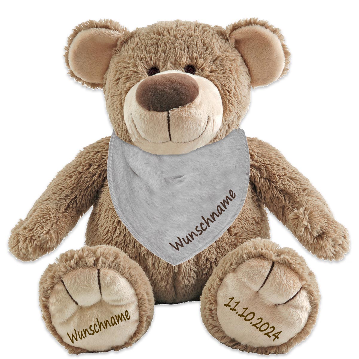 Geschenkset Stofftier Teddybär braun 40cm + Baby Halstuch Farbwahl personalisiert
