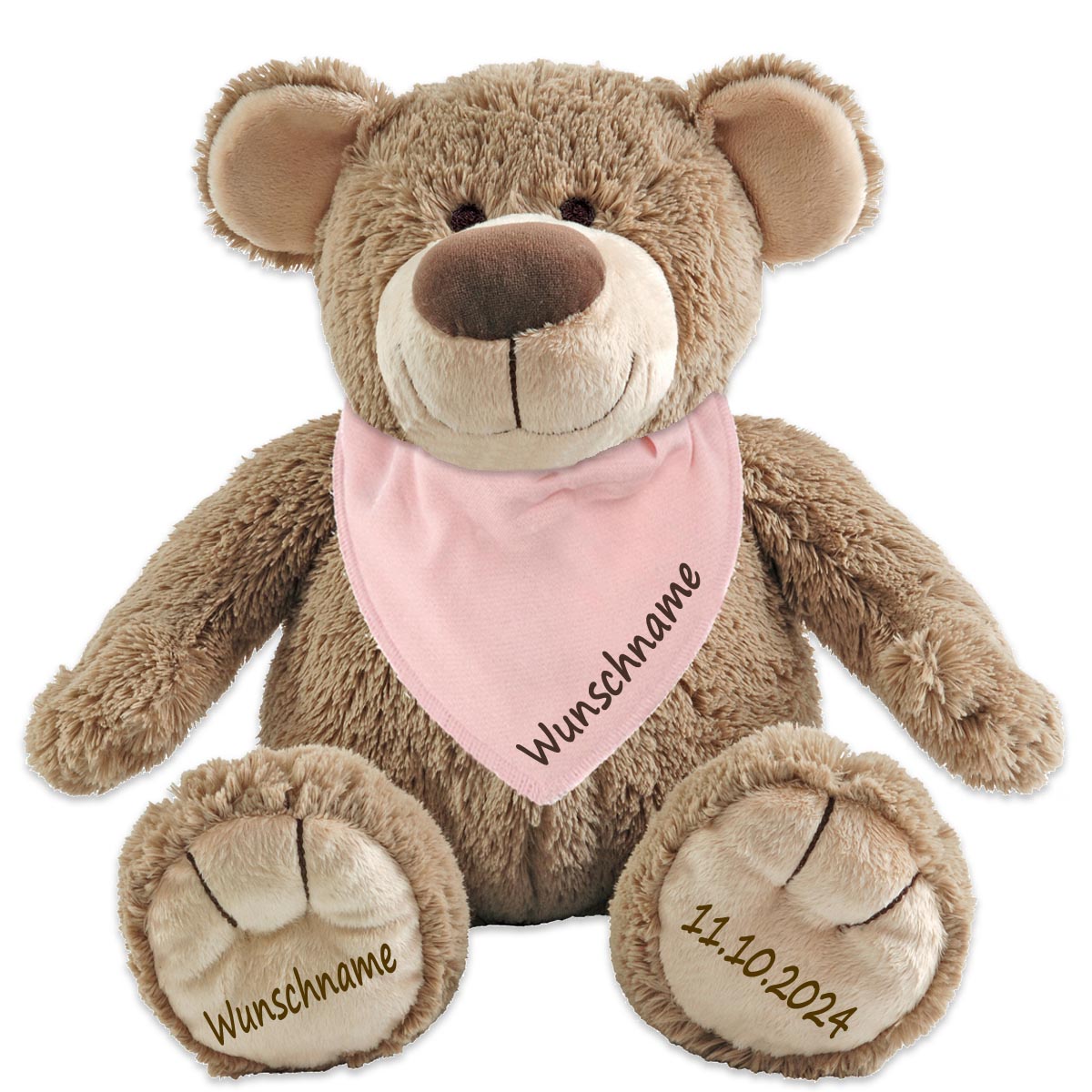 Geschenkset Stofftier Teddybär braun 40cm + Baby Halstuch Farbwahl personalisiert