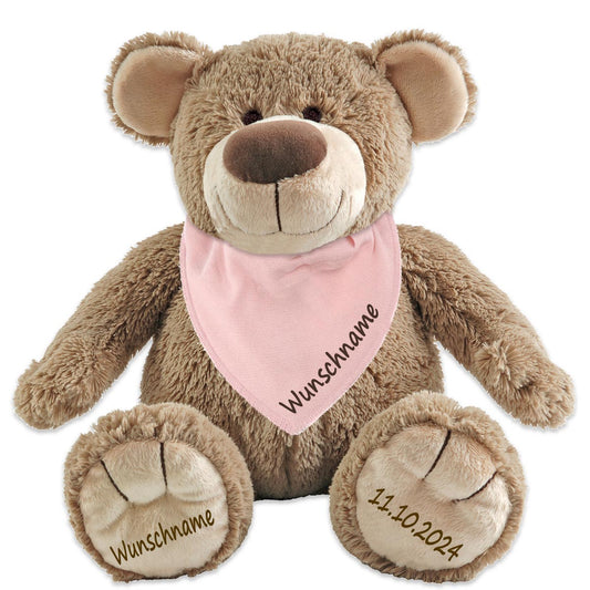Geschenkset Stofftier Teddybär braun 40cm + Baby Halstuch Farbwahl personalisiert