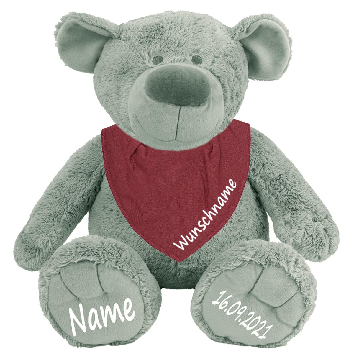 Geschenkset Stofftier Teddybär grau 40cm + Baby Halstuch Farbwahl personalisiert