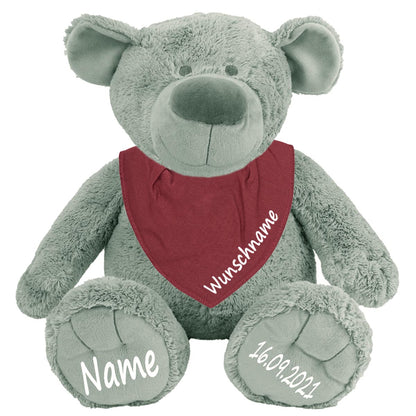 Geschenkset Stofftier Teddybär grau 40cm + Baby Halstuch Farbwahl personalisiert