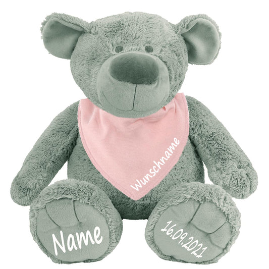 Geschenkset Stofftier Teddybär grau 40cm + Baby Halstuch Farbwahl personalisiert