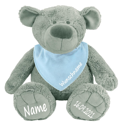 Geschenkset Stofftier Teddybär grau 40cm + Baby Halstuch Farbwahl personalisiert