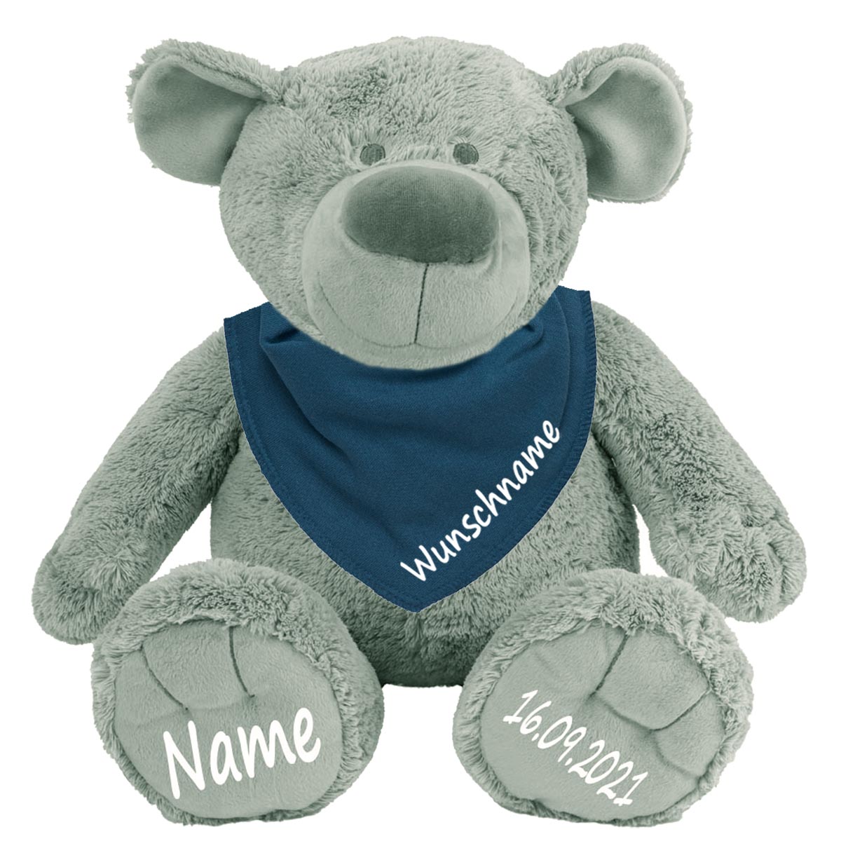 Geschenkset Stofftier Teddybär grau 40cm + Baby Halstuch Farbwahl personalisiert