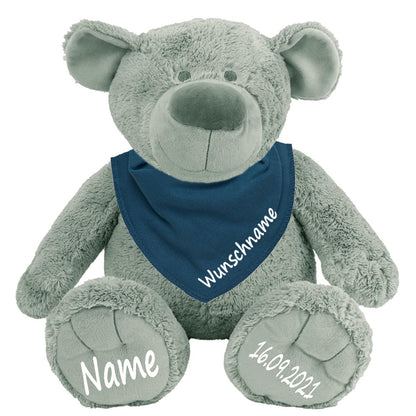 Geschenkset Stofftier Teddybär grau 40cm + Baby Halstuch Farbwahl personalisiert