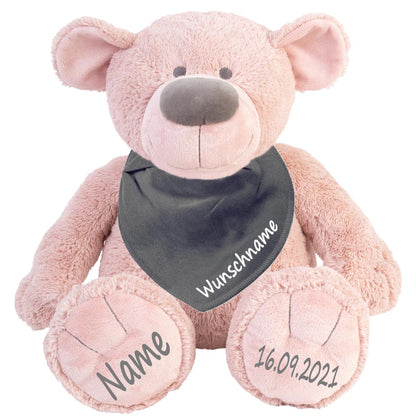 Geschenkset Stofftier Teddybär rosa 40cm + Baby Halstuch Farbwahl personalisiert
